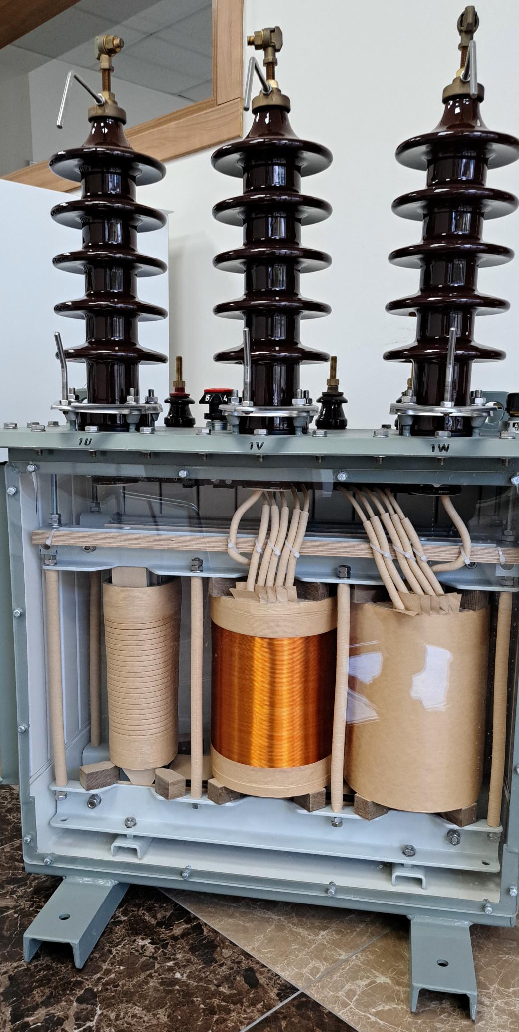Image of high voltage transfomer including the interior.